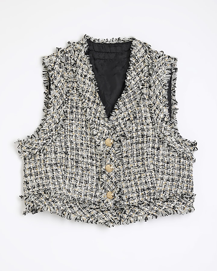 Black Boucle Cropped Gilet