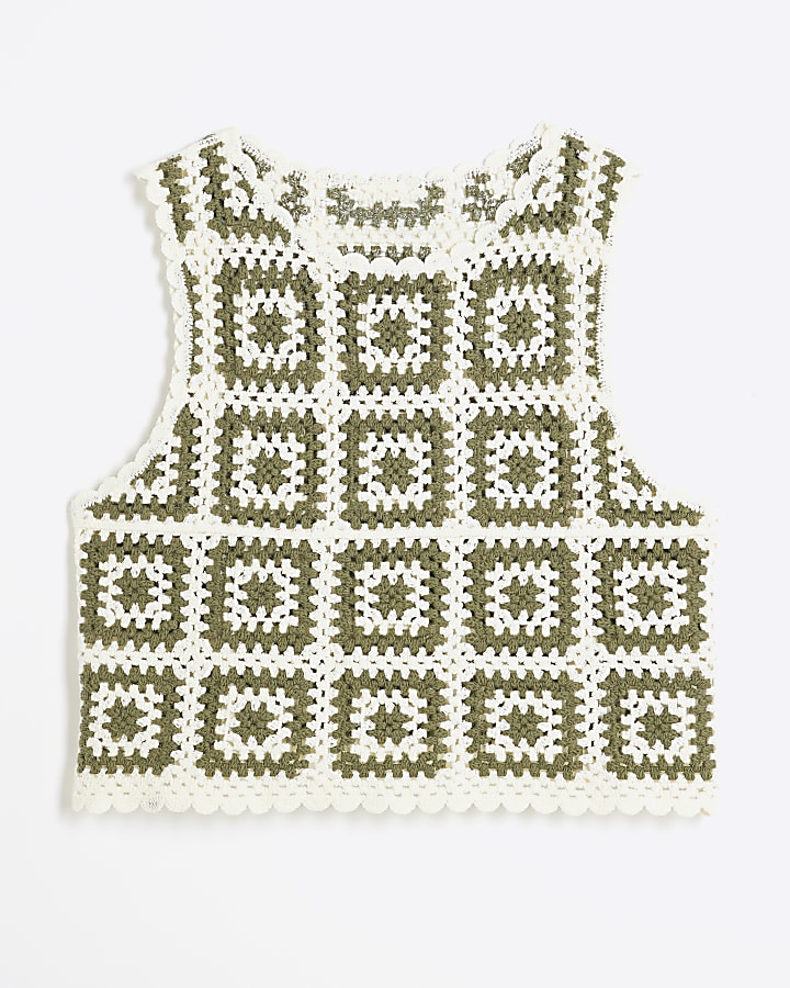 Khaki Crochet Tile Tank Top