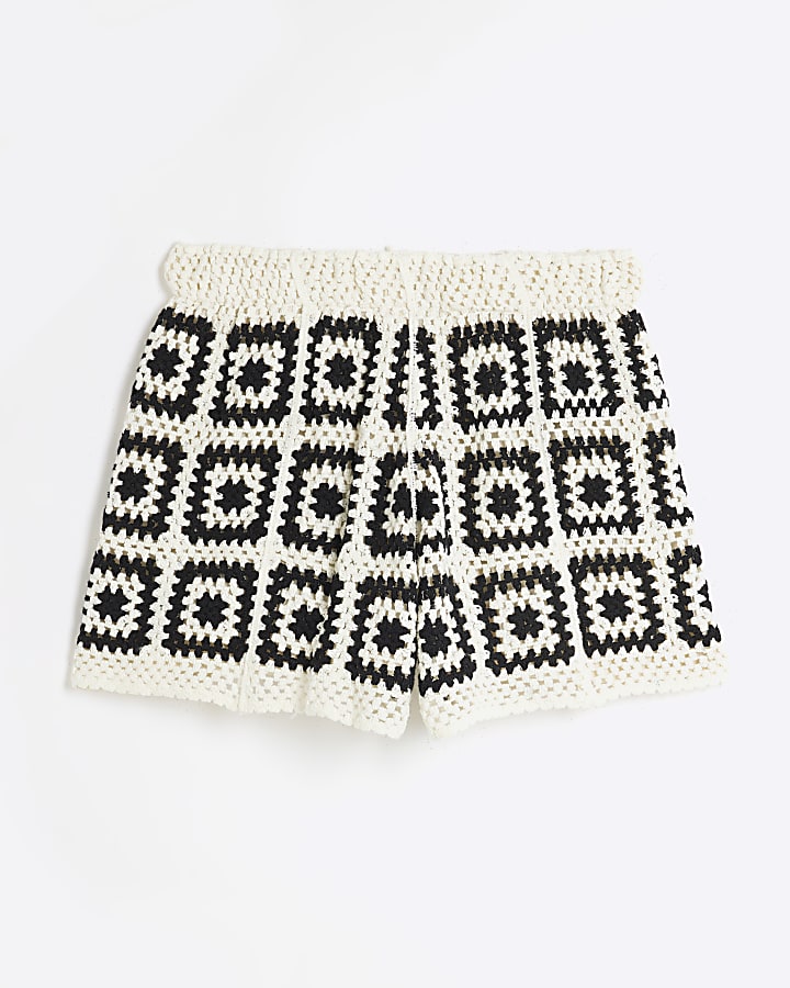 Black Crochet Tile Shorts