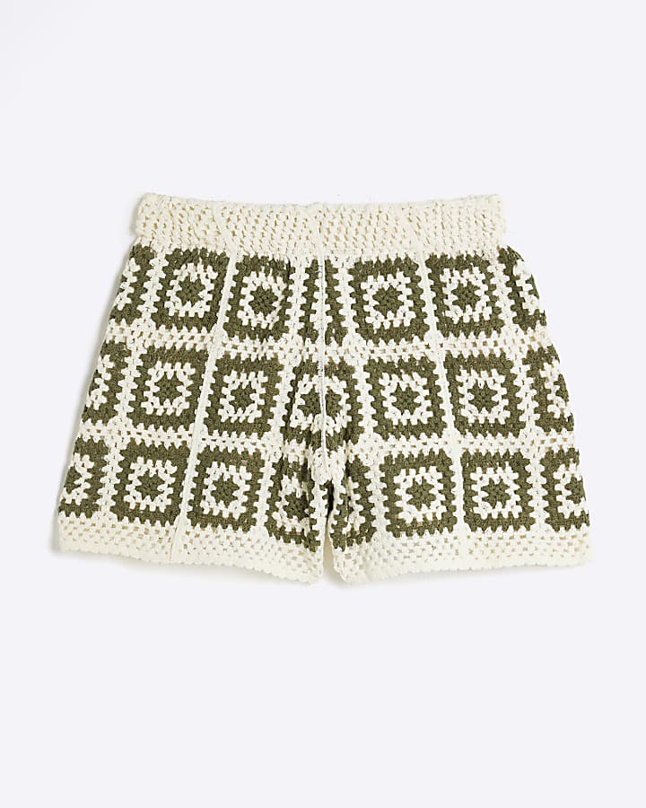 Khaki Crochet Tile Shorts