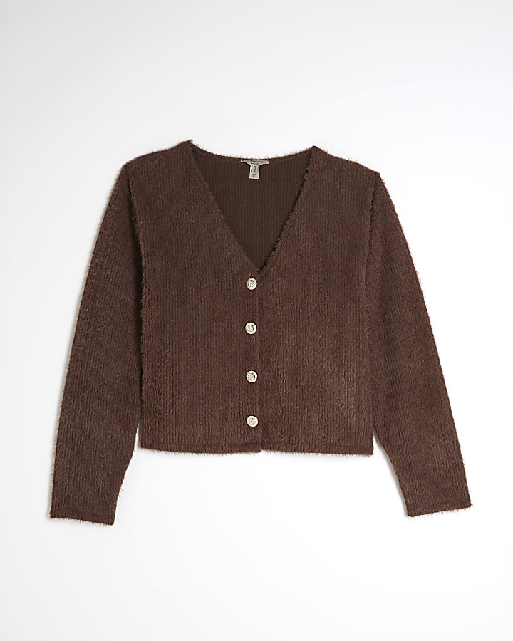 Brown Long Sleeve Fluffy Cardigan