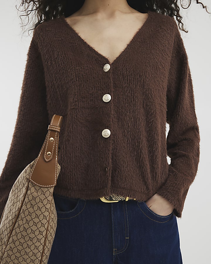 Brown Long Sleeve Fluffy Cardigan