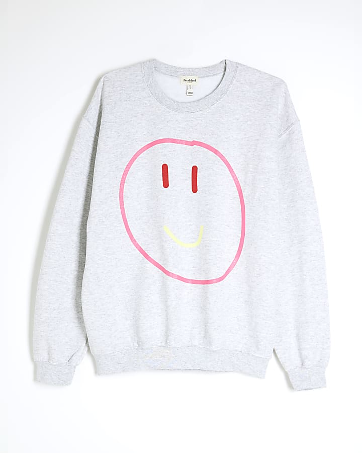 Grey Long Sleeve Smiley Face Sweatshirt