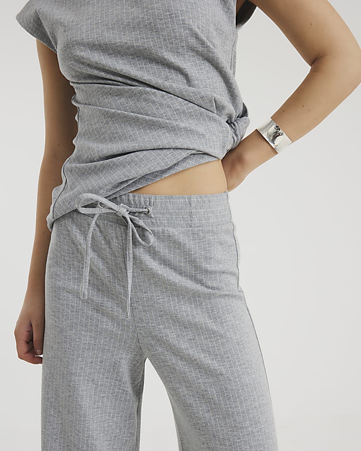 Grey Pinstripe Wide Leg Trousers