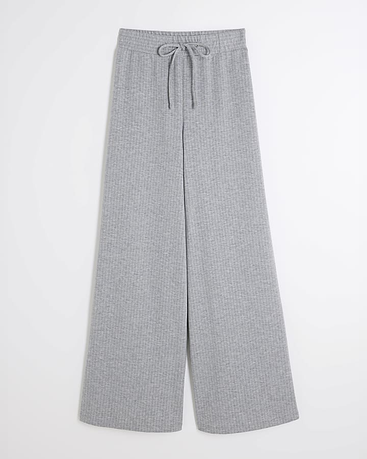 Grey Pinstripe Wide Leg Trousers