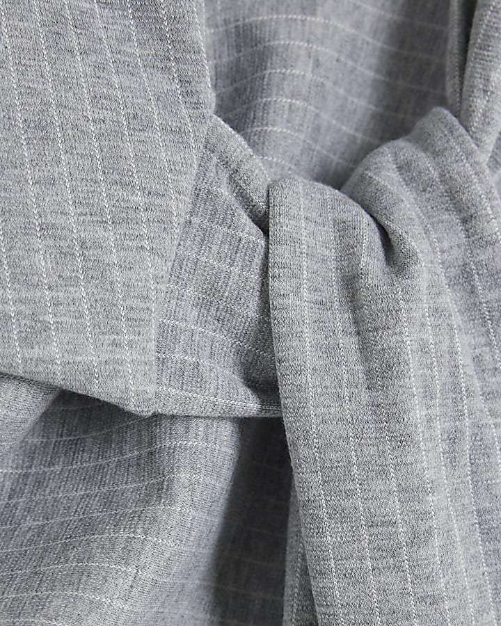 Grey Pinstripe Knot Detail Top