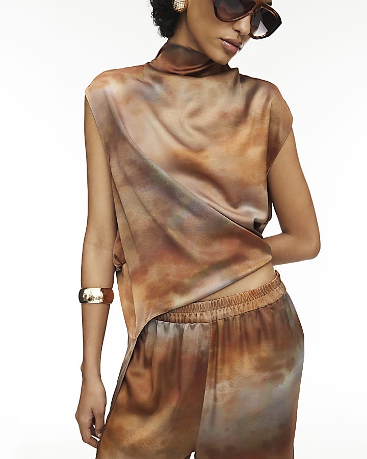 RI Studio Brown Print Wide Leg Trousers