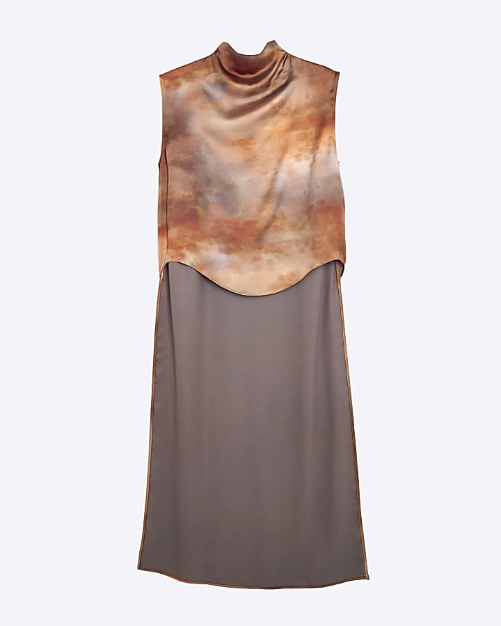 RI Studio Brown Print High Low Tunic Top