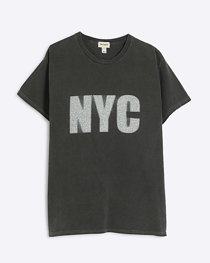 Grey Short Sleeve NYC Blur Print T-shirt