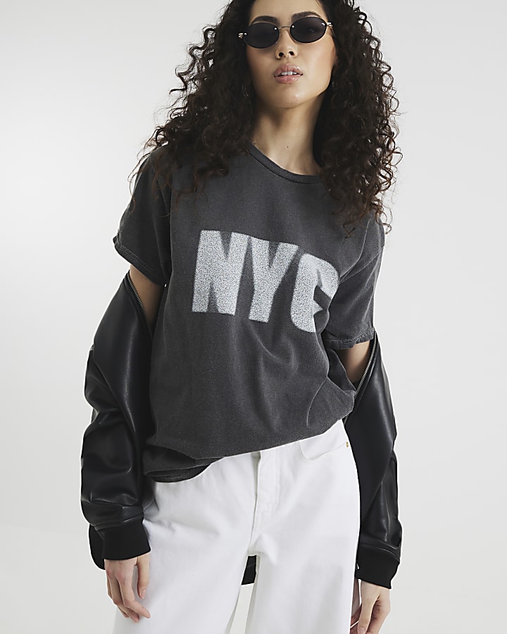 Grey Short Sleeve NYC Blur Print T-shirt