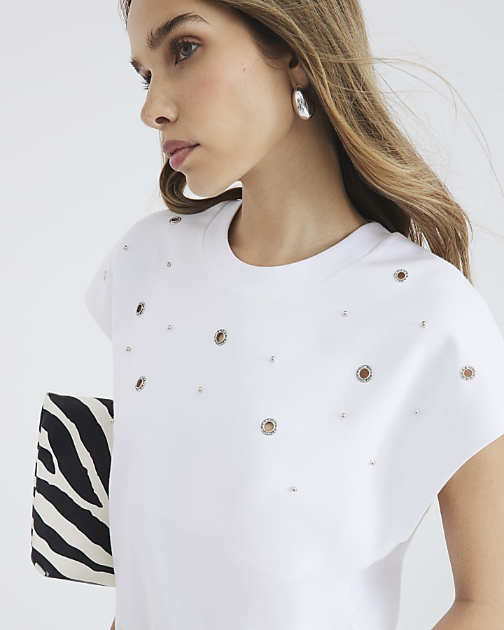 White Eyelet Detail T-Shirt