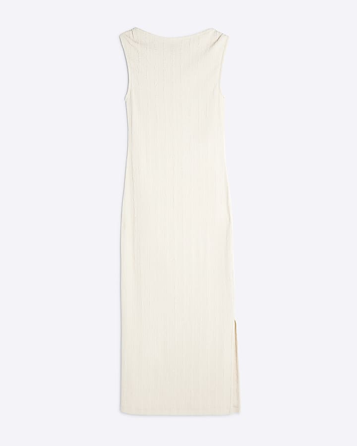 Cream Sleeveless Textured Midi Dress