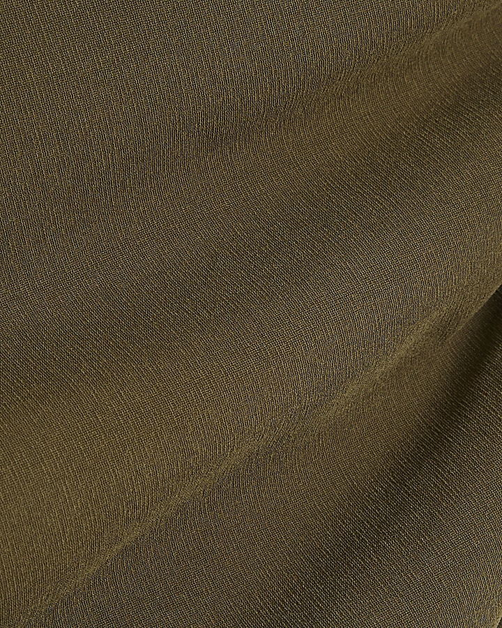 Khaki Grown On Sleeve Ruched Top
