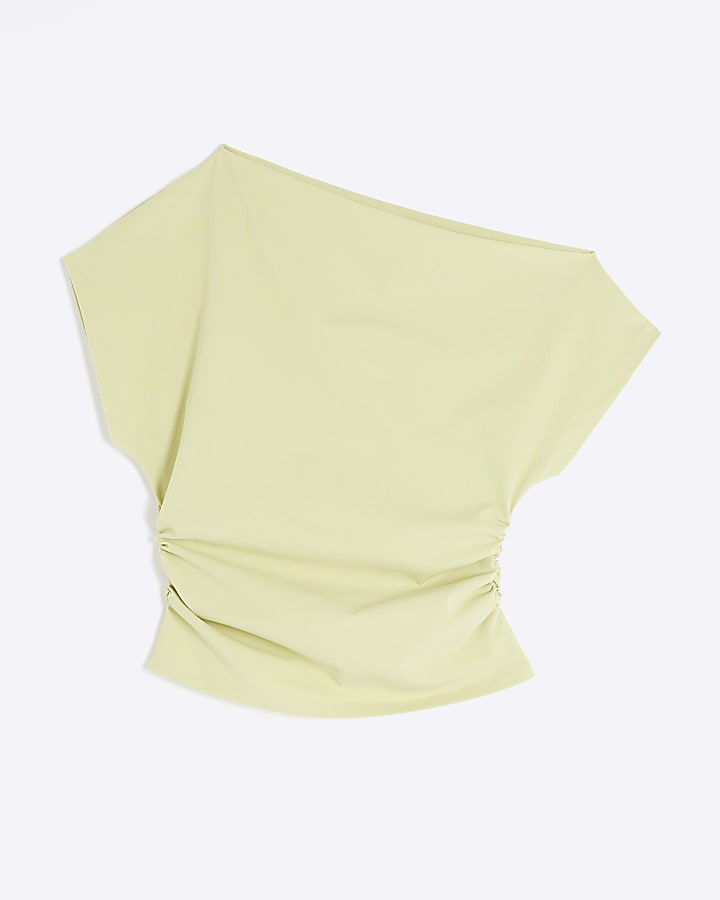 Green Grown On Sleeve Ruched Top