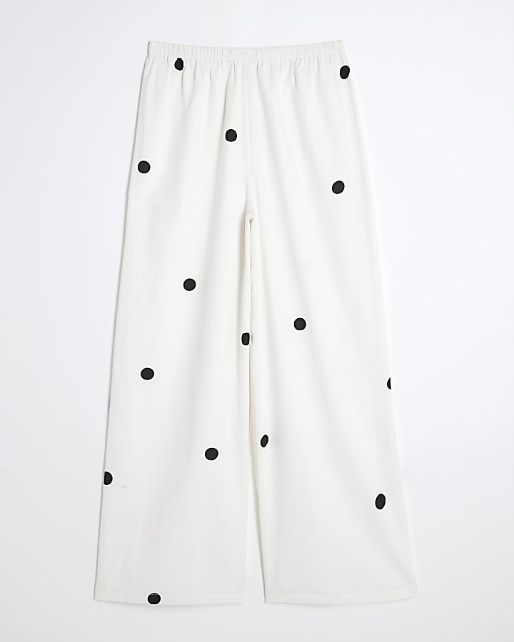 Cream Polka Dot Wide Leg Trousers