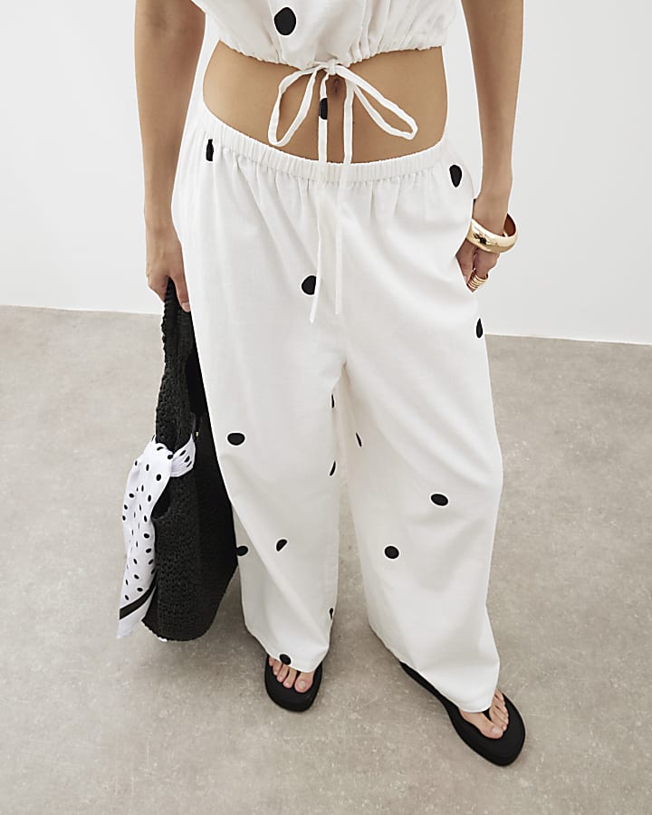 Cream Polka Dot Wide Leg Trousers