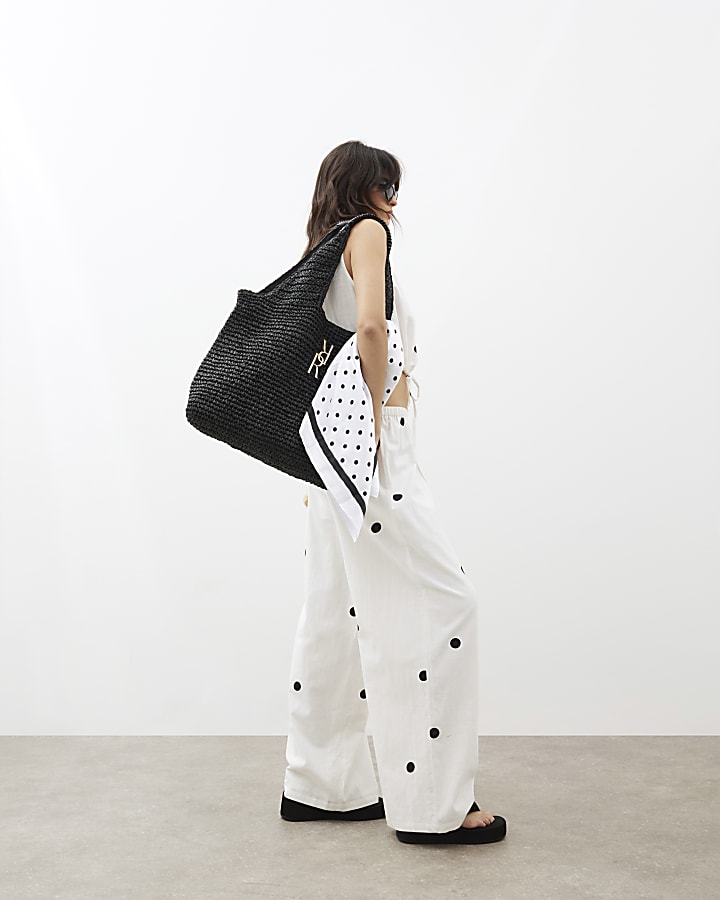 Cream Polka Dot Wide Leg Trousers