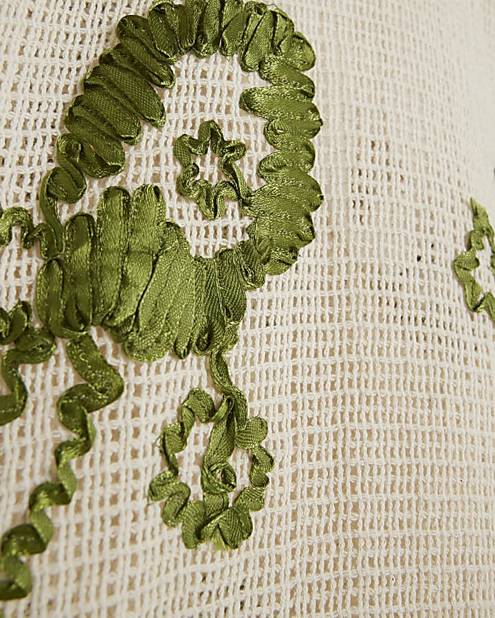 Khaki Embroidered Crochet Mini Beach Dress