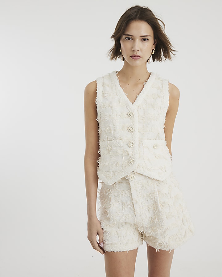 Cream Textured Boucle Waistcoat