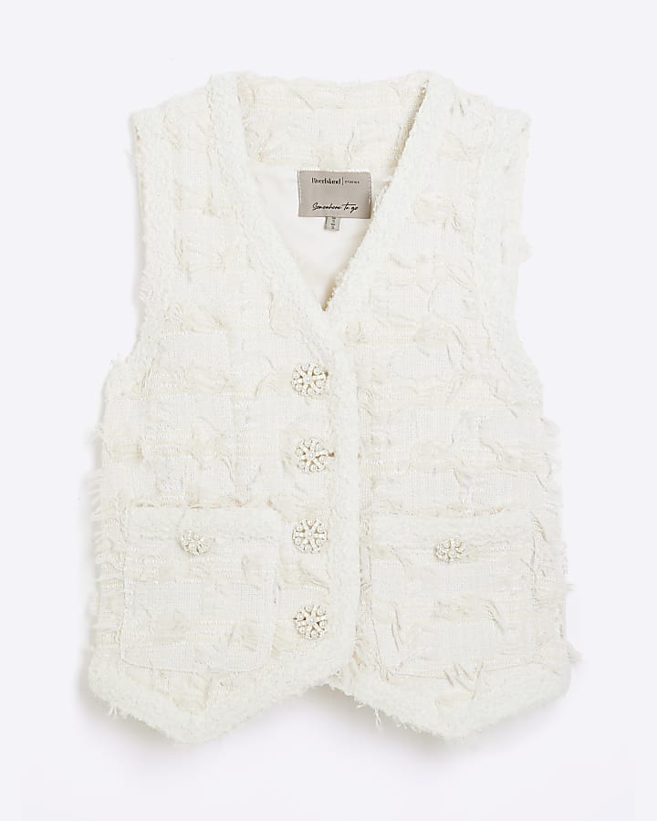Cream Textured Boucle Waistcoat