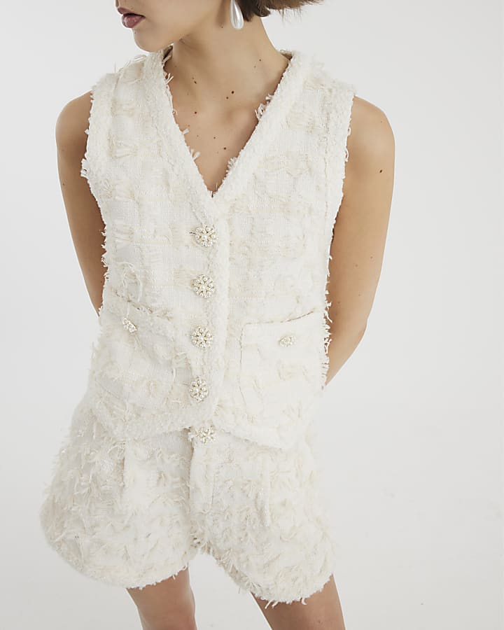Cream Textured Boucle Waistcoat