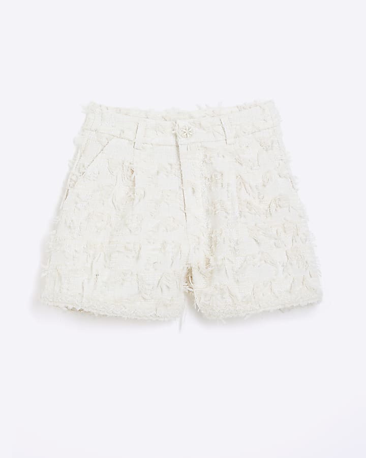 Cream Textured Boucle Shorts