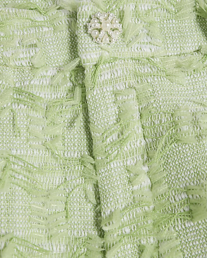 Green Textured Boucle Shorts