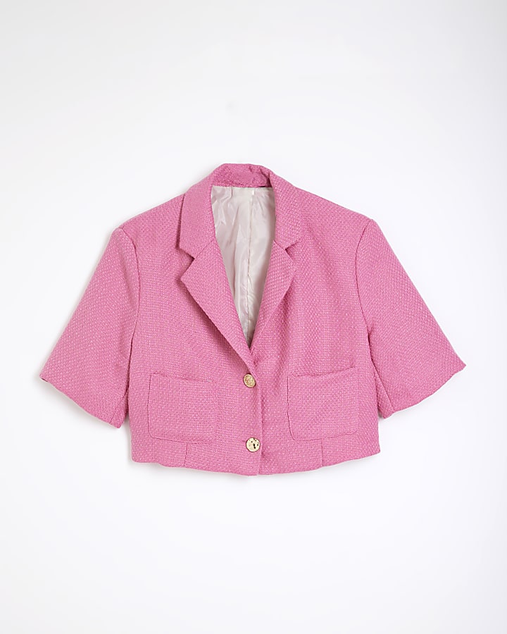 Pink Short Sleeve Boucle Jacket