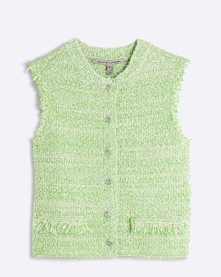 Green Boucle Fringed Waistcoat