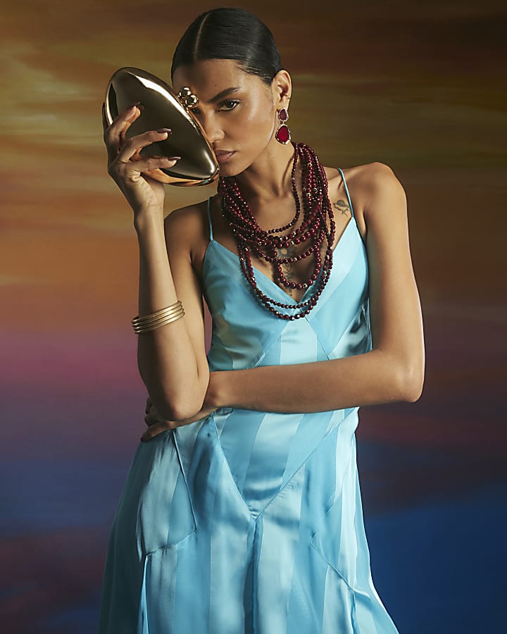 Turquoise Chiffon Sleeveless Maxi Dress