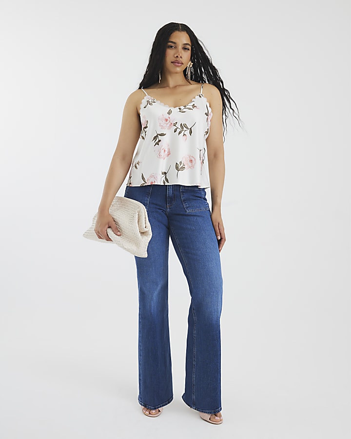 Cream Floral Scallop Trim Cami Top