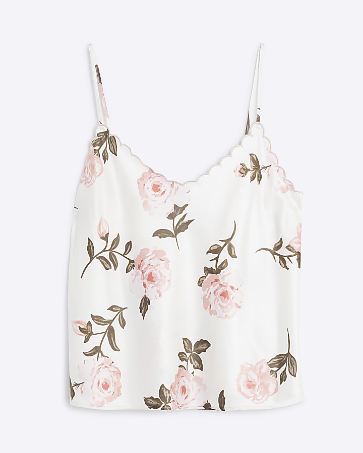 Cream Floral Scallop Trim Cami Top