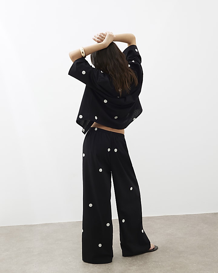 Black Polka Dot Wide Leg Trousers