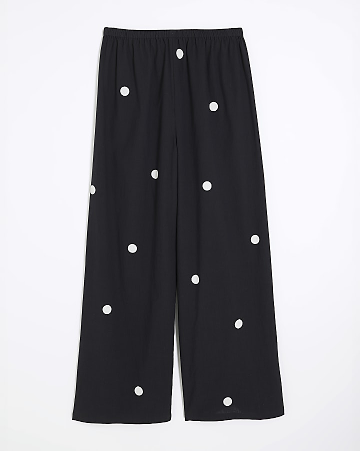 Black Polka Dot Wide Leg Trousers