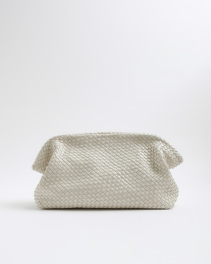 RI Studio Cream woven Leather Clutch bag