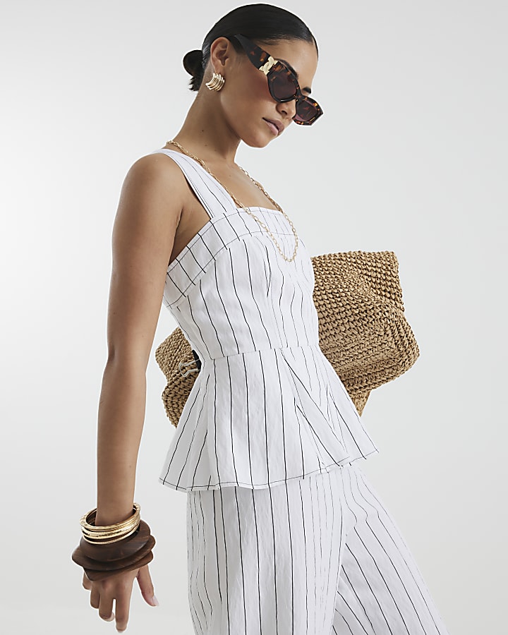 Petite White Stripe Peplum Jumpsuit