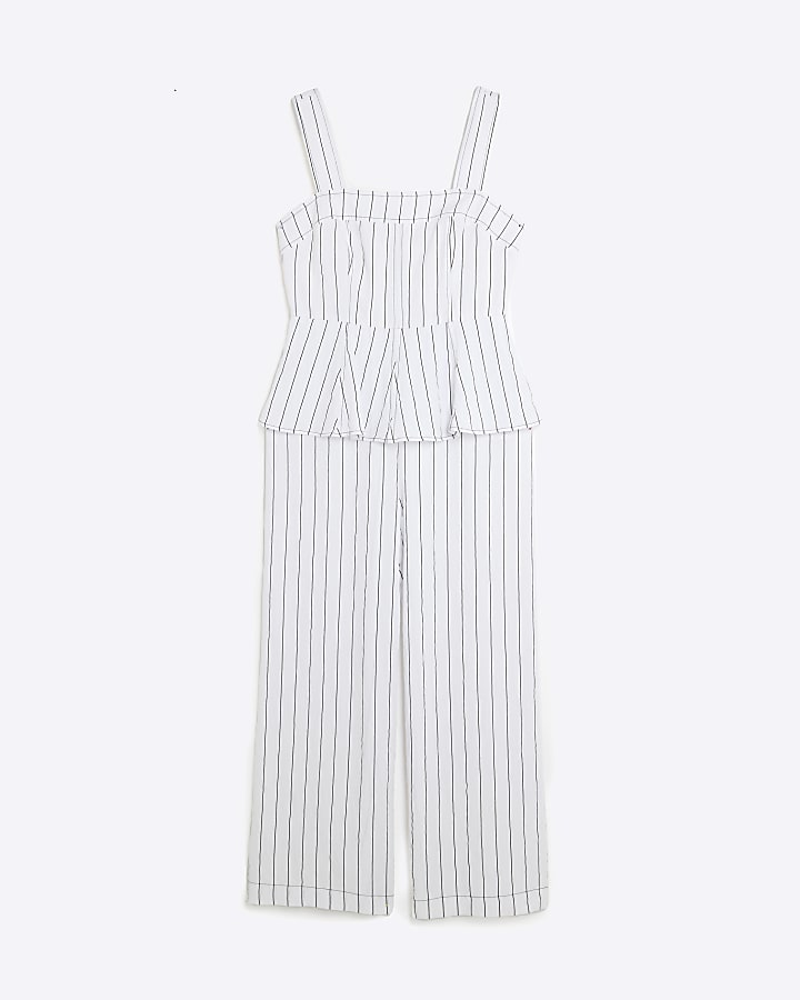 Petite White Stripe Peplum Jumpsuit