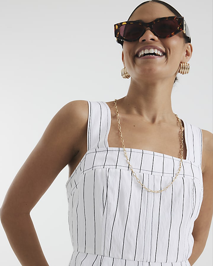 Petite White Stripe Peplum Jumpsuit