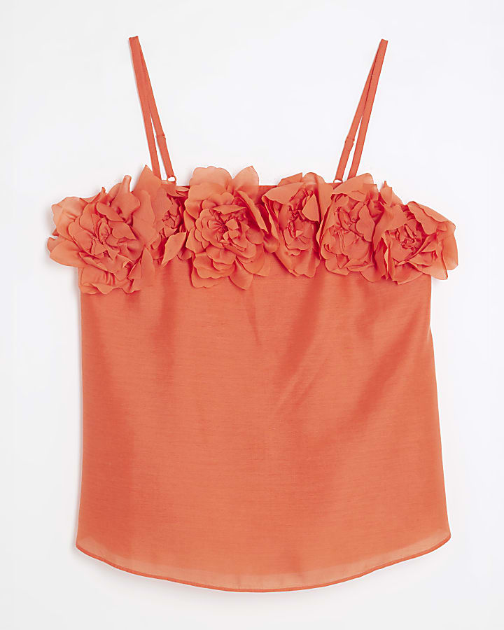 Orange 3D Floral Trim Cami Top