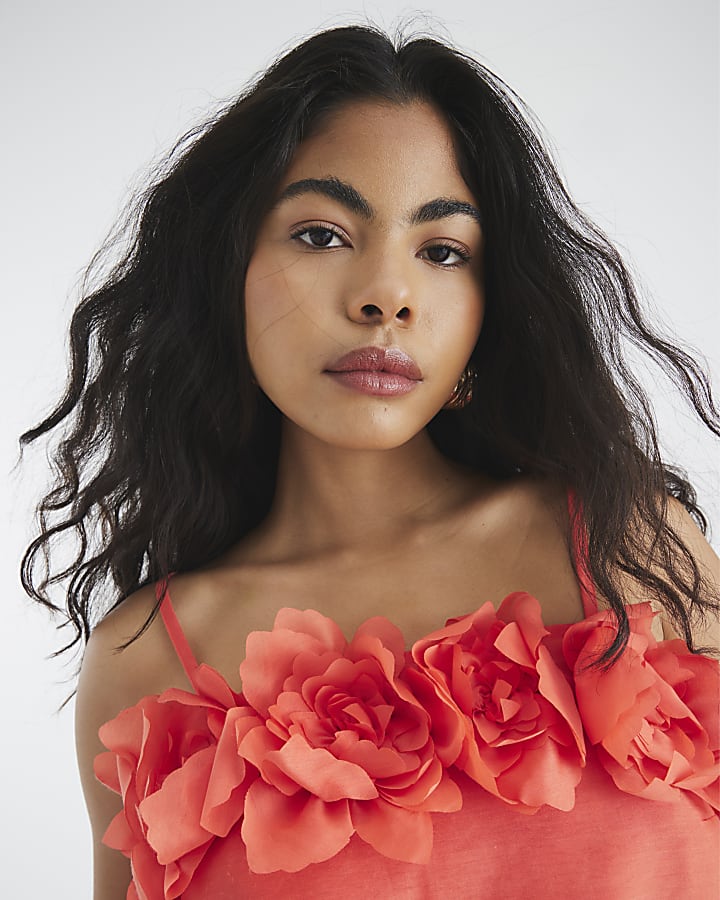Orange 3D Floral Trim Cami Top