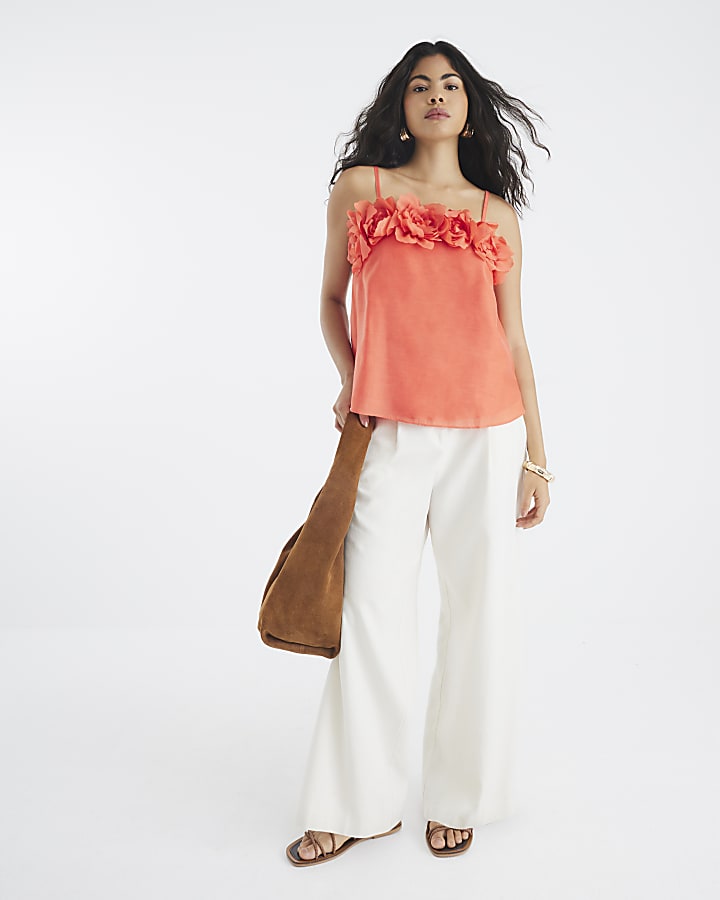 Orange 3D Floral Trim Cami Top