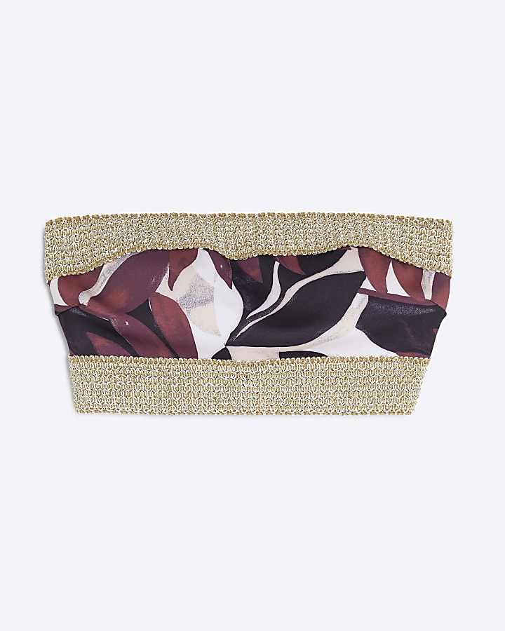 Black Leaf Bandeau Bikini Top