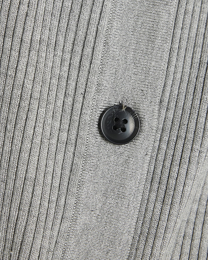 Grey Knitted Curved Hem Ribbed Top