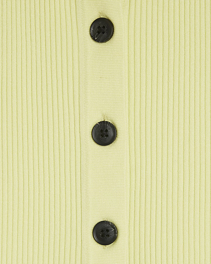Green Knitted Curved Hem Ribbed Top