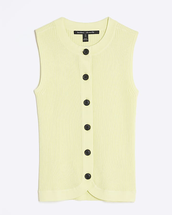 Green Knitted Curved Hem Ribbed Top