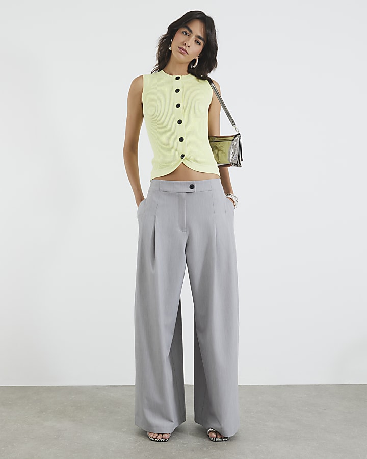 Green Knitted Curved Hem Ribbed Top