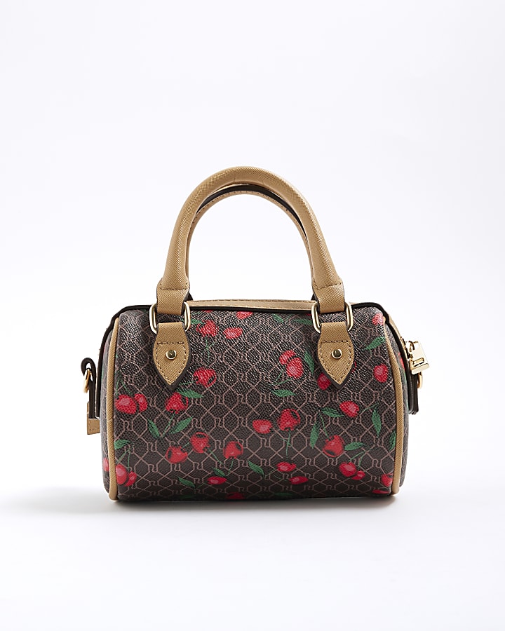Brown Cherry Mini Cross Body Bowler Bag
