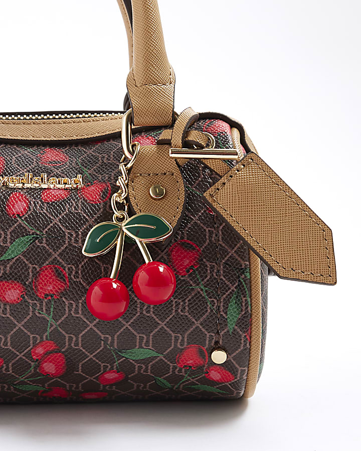 Brown Cherry Mini Cross Body Bowler Bag