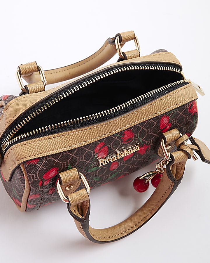 Brown Cherry Mini Cross Body Bowler Bag
