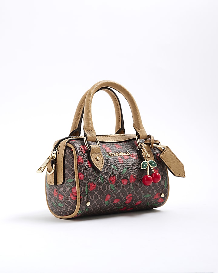 Brown Cherry Mini Cross Body Bowler Bag